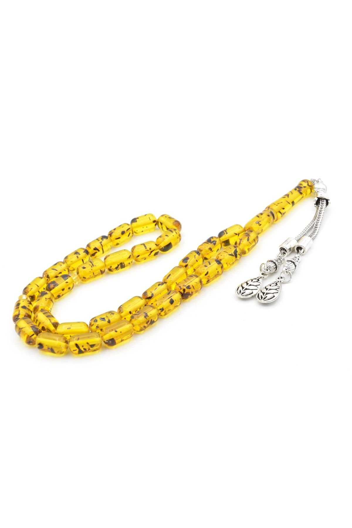 Murty99 Kaplama Püsküllü Kapsül Kesim Fosilli Sarı Toz Pres Kehribar Tesbih