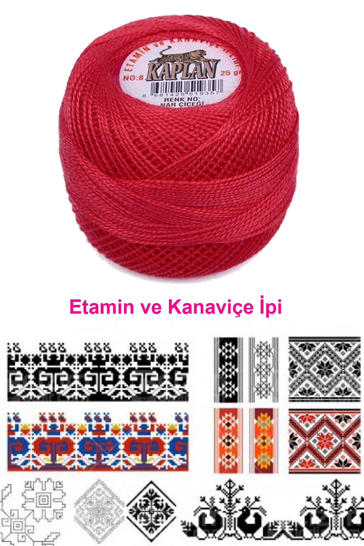Just Cheap Store Kaplan Etamin Ve Kanaviçe İpi 8 No Kod/Renk: Nar Çiçeği -
