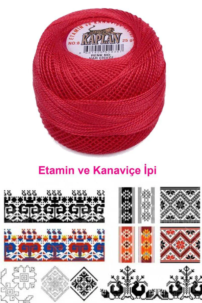 Kaplan Etamin ve Kanaviçe İpi 8 Numara - NAR ÇİÇEĞİ Renk Kodu ile Uyumlu