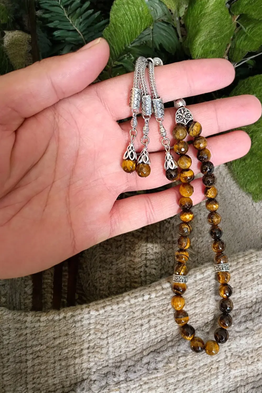 Kaplan Gözü Tesbih 33' Lük Tesbih Orijinal Doğal Taş Renk Atmaz F