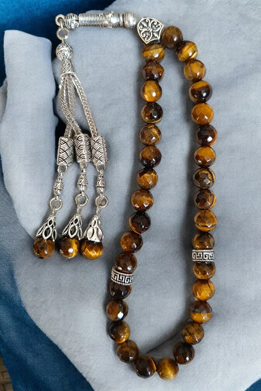 Kaplan Gözü Tesbih 33' Lük Tesbih Orijinal Doğal Taş Renk Atmaz F