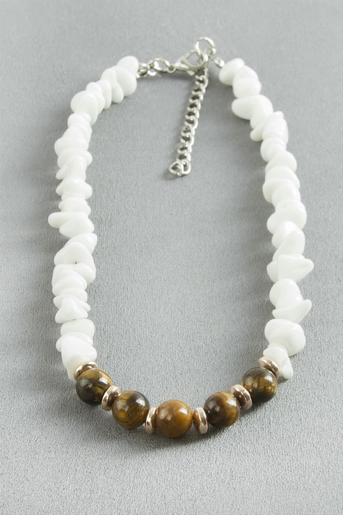 Kaplangözü Kırık Doğaltaş Kolye Zirkon Taşlı Kolye Şık Tasarım