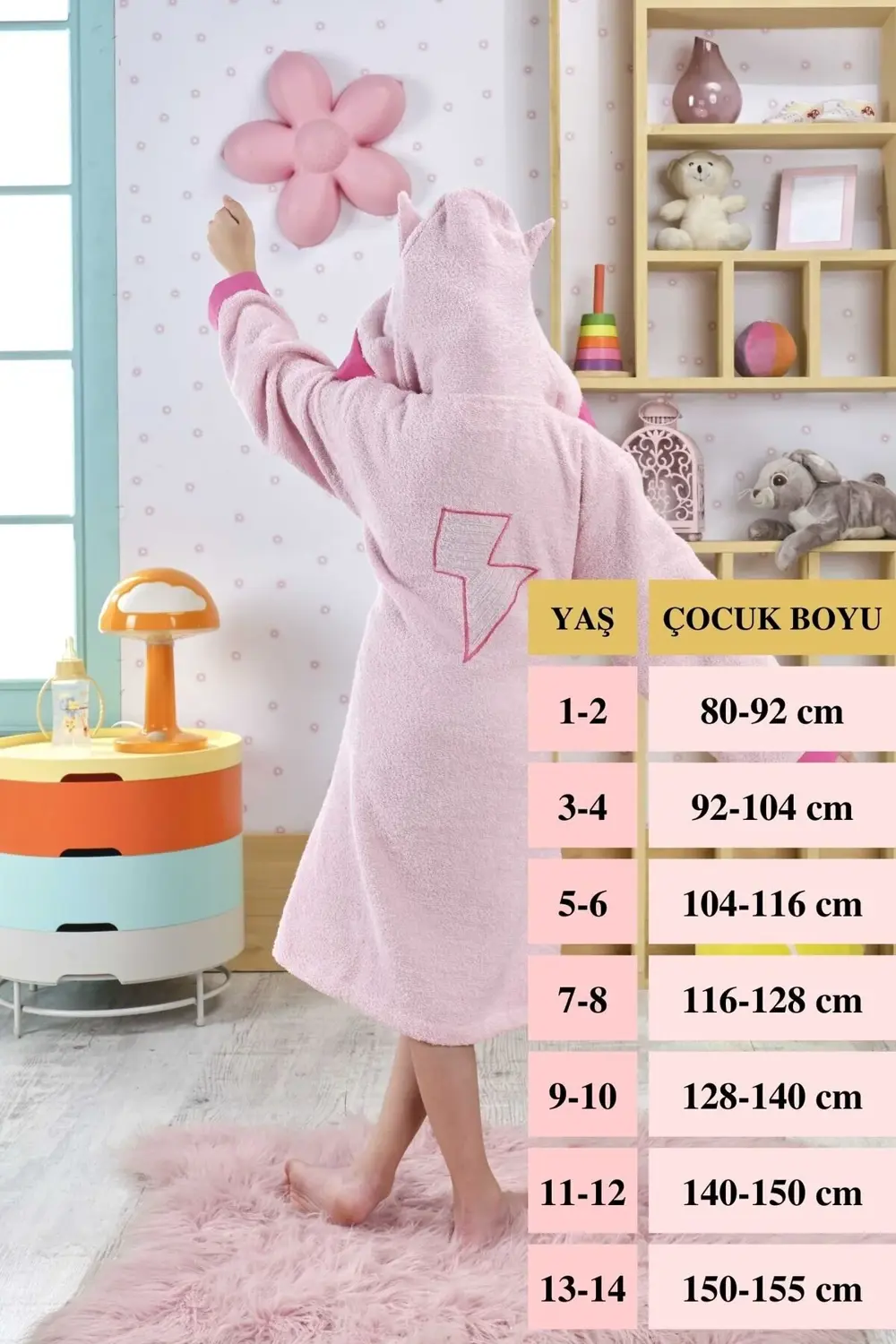 Kapşonlu Çocuk Bornoz %100 Pamuklu Su Emici Hayvan Figürlü