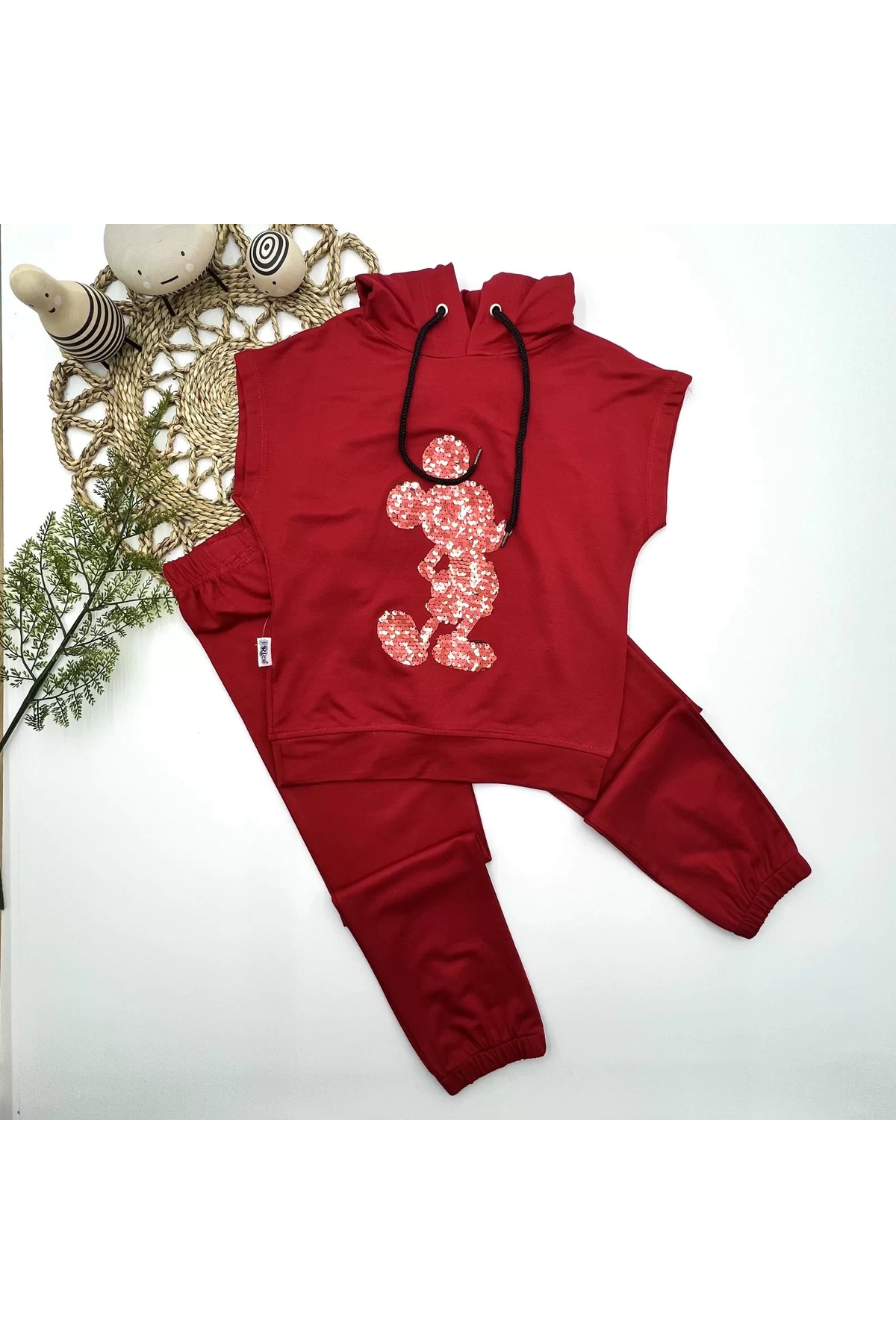 Mmb Boutique  Kapşonlu Petli Mickey Desenli Kısa Kol 2Li Kız Erkek Çocuk Takımı