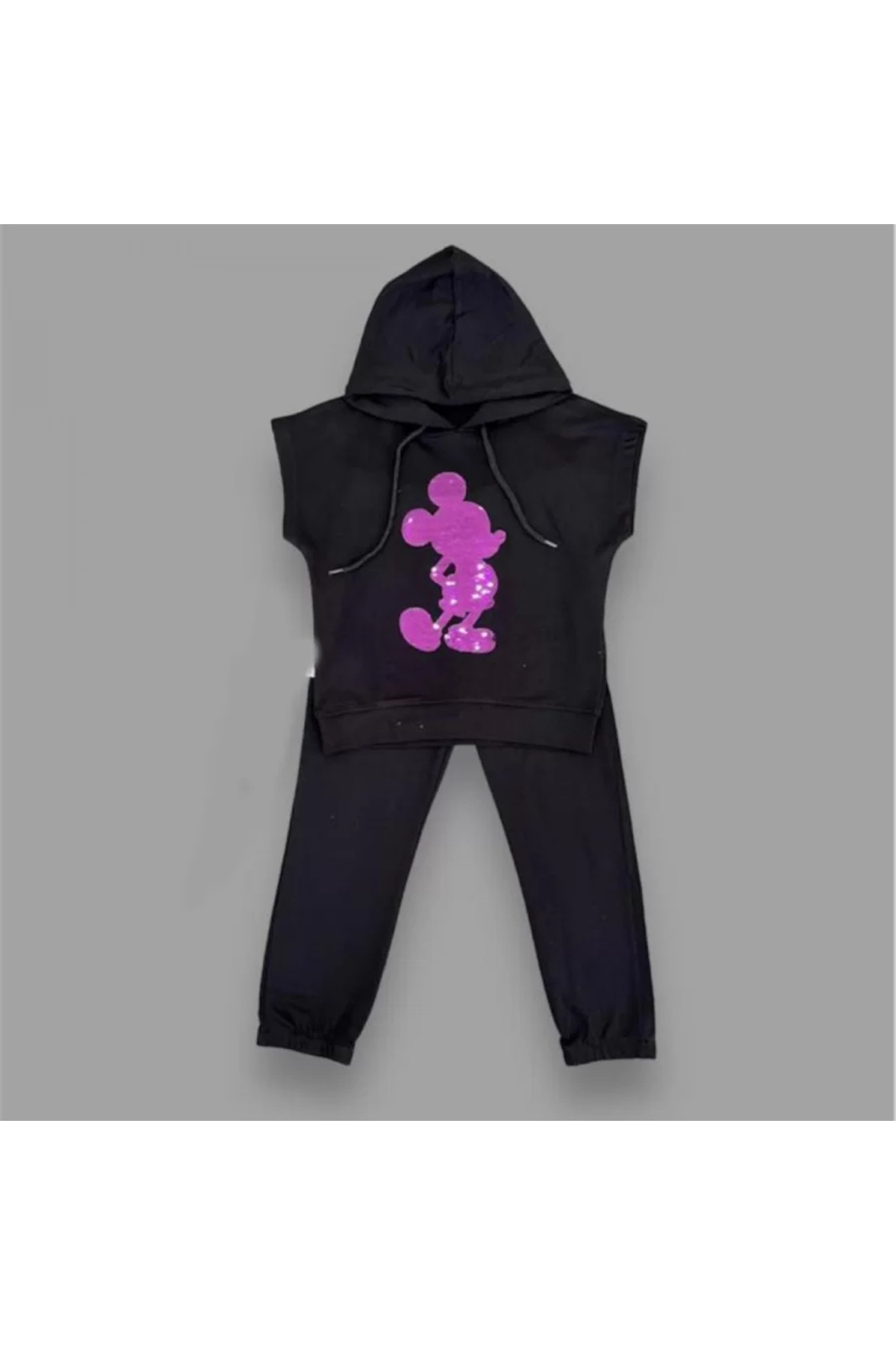 Hobicity Kapşonlu Petli Mickey Desenli Kısa Kol 2Li Kız Erkek Çocuk Takımı