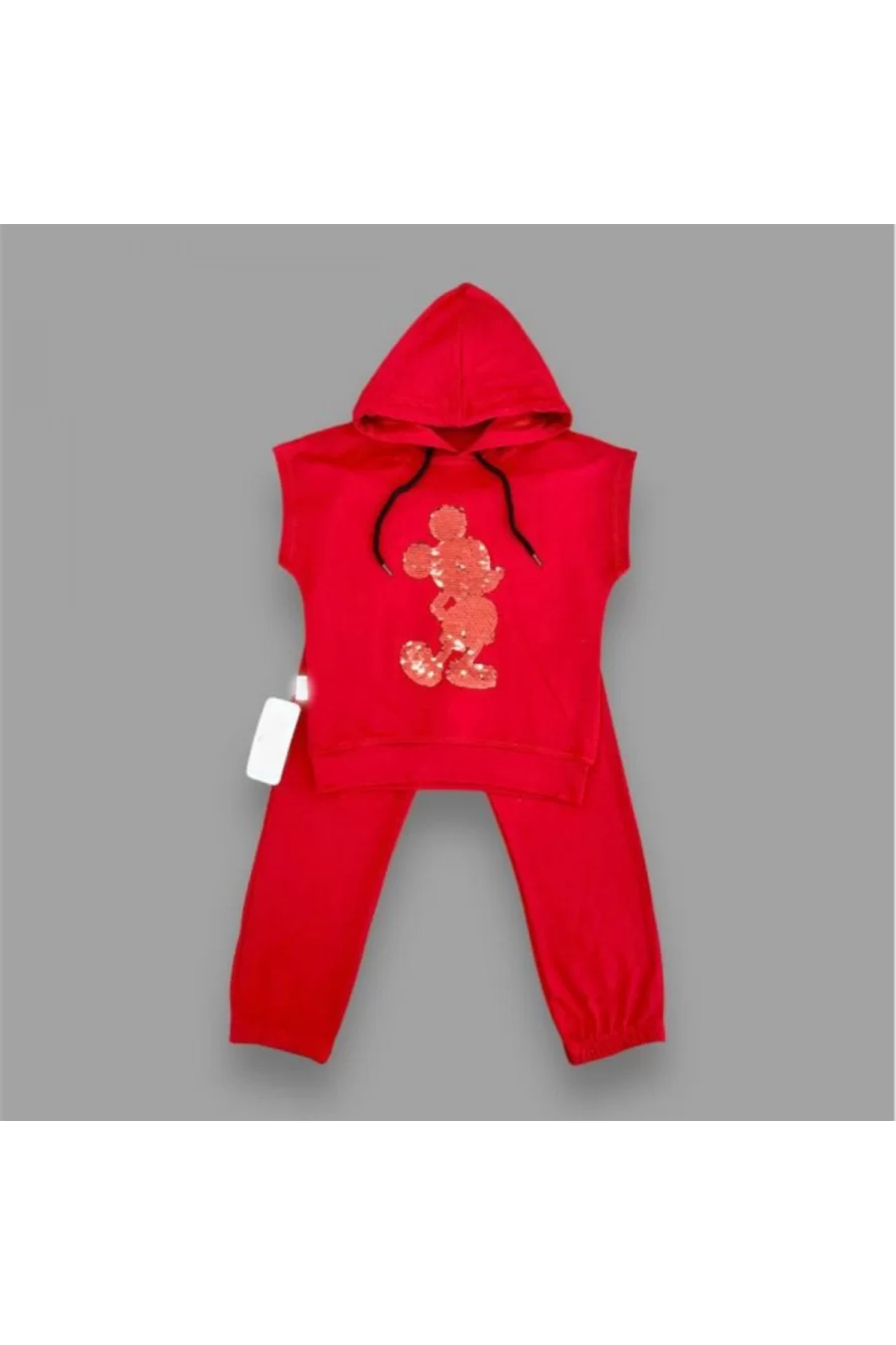 Mmb Boutique  Kapşonlu Petli Mickey Desenli Kısa Kol 2Li Kız Erkek Çocuk Takımı