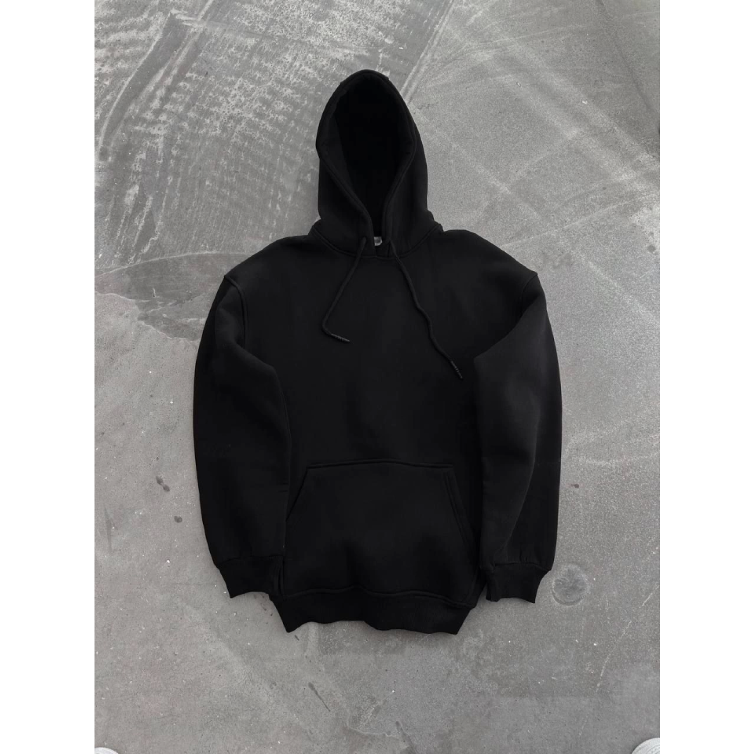 Kapşonlu Üç İplik Penye Basic SweatShirt - Siyah