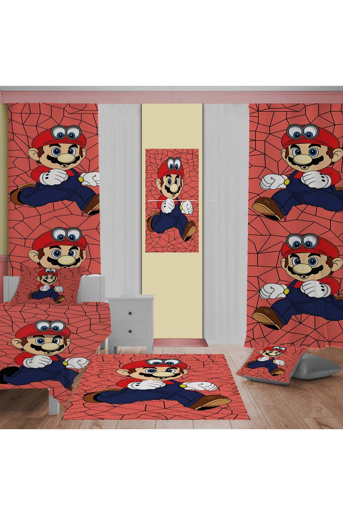 Evan Home Kaptan A.M Desenli Çocuk Odasi Takim Perde (İki Kanat),Yatak Örtüsü,Yastik,Kirlent ,Hali,Tablo