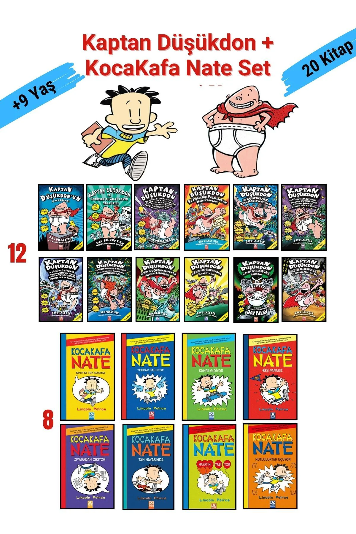 Kaptan Düşükdon 12 Kitap + KocaKafa Nate 8 Kitap Tam Set, Çocukla Fiyatı, Yorumları ve Özellikleri