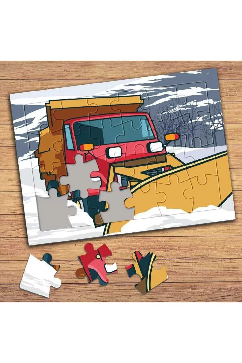 Kar Küreme Aracı Çocuklara Özel Puzzle Yapboz Tablo-129111