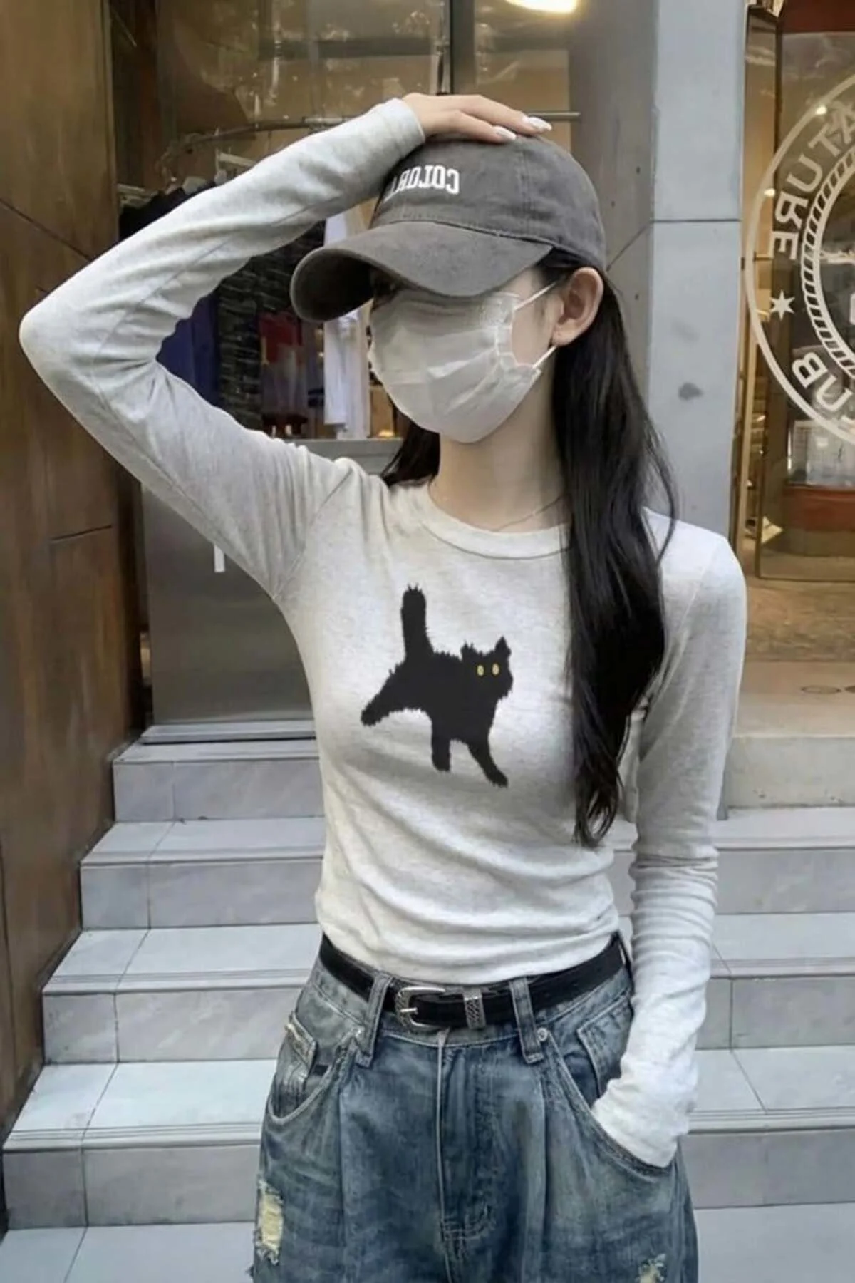 Kar Melanj Cat Bisiklet Yaka Street Y2K Uzun Kollu Crop Kar Melanj Cat Bisiklet Yaka Street Y2K Uzun Kollu Crop