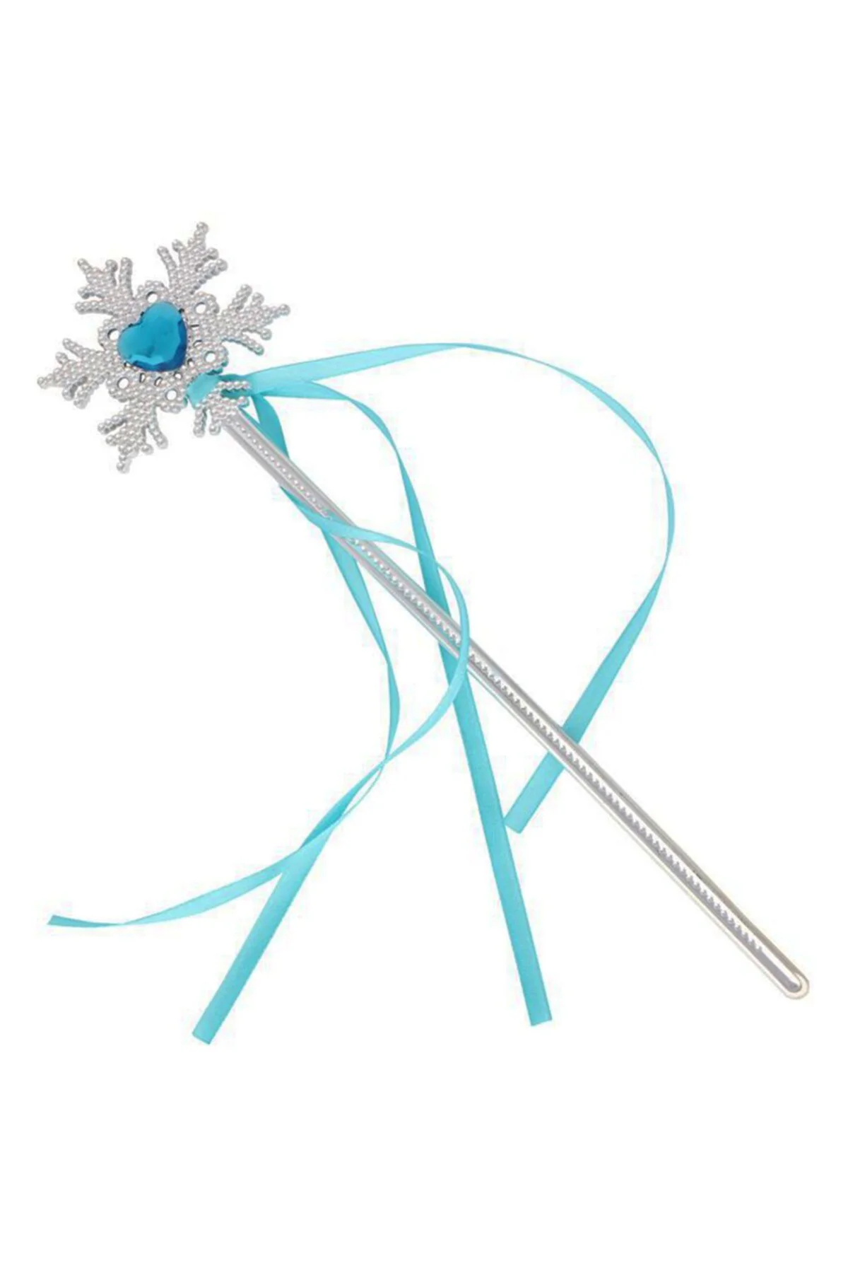 Kar Taneli Mavi Kalp Taşlı Saten Kurdeleli Karlar Ülkesi Elsa Asası Sopası 34cm/ TrendXhome