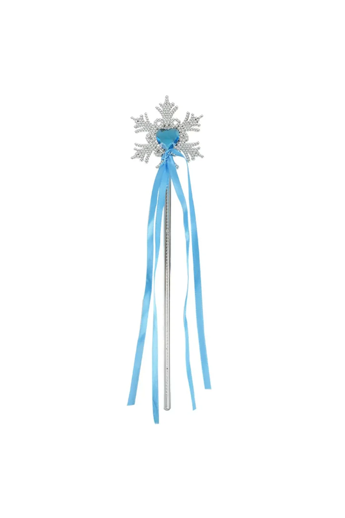 Kar Taneli Mavi Kalp Taşlı Saten Kurdeleli Karlar Ülkesi Elsa Asası Sopası 34cm/ TrendXhome