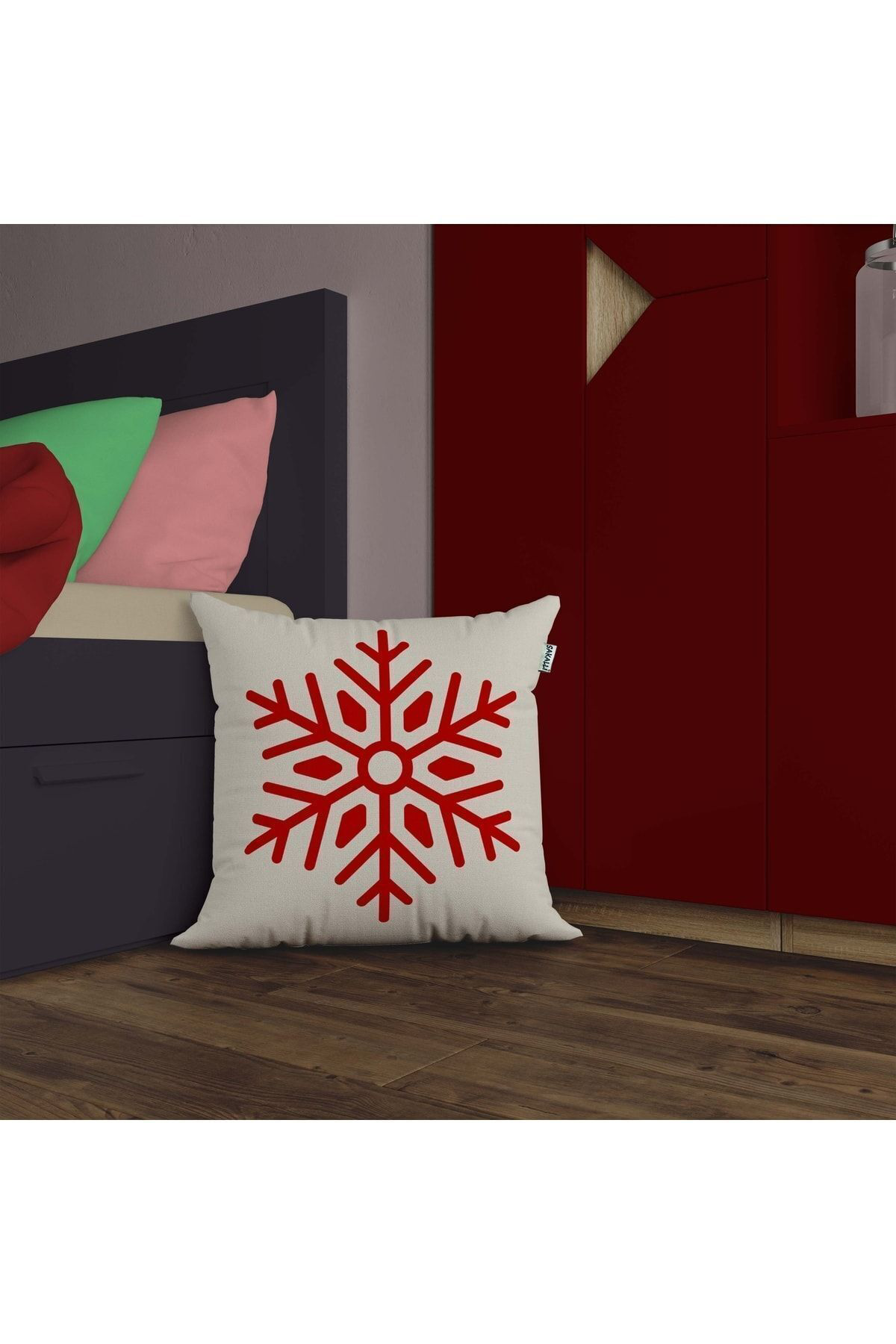 Kar Tanesi Desen 3d Digital Baskılı Dekoratif Kırlent Kılıfı