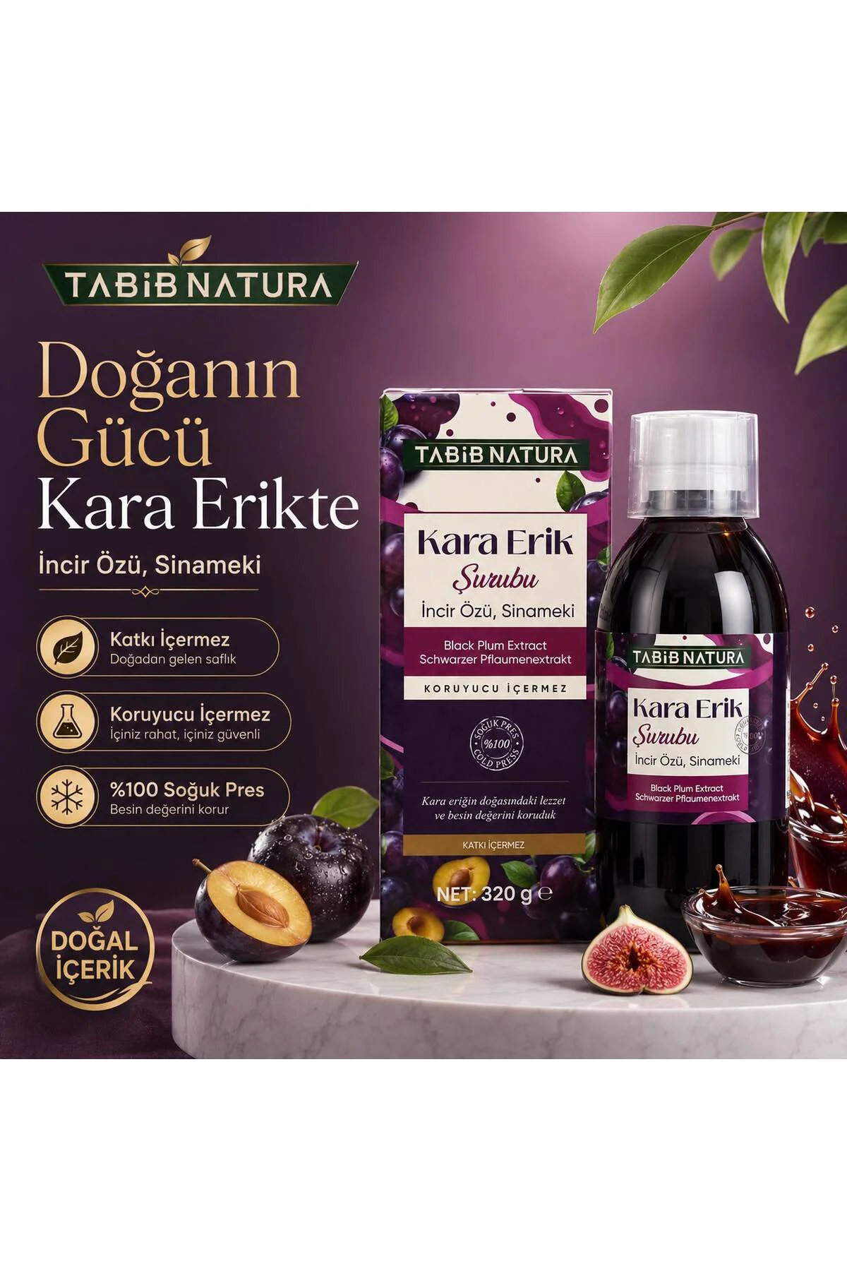 Kara Erik Şurubu İncir özü ve Sinameki İçerikli Şurub 320 gr- 2 adet (Katkısız & Vegan) Fiyatı, Yorumları ve Özellikleri