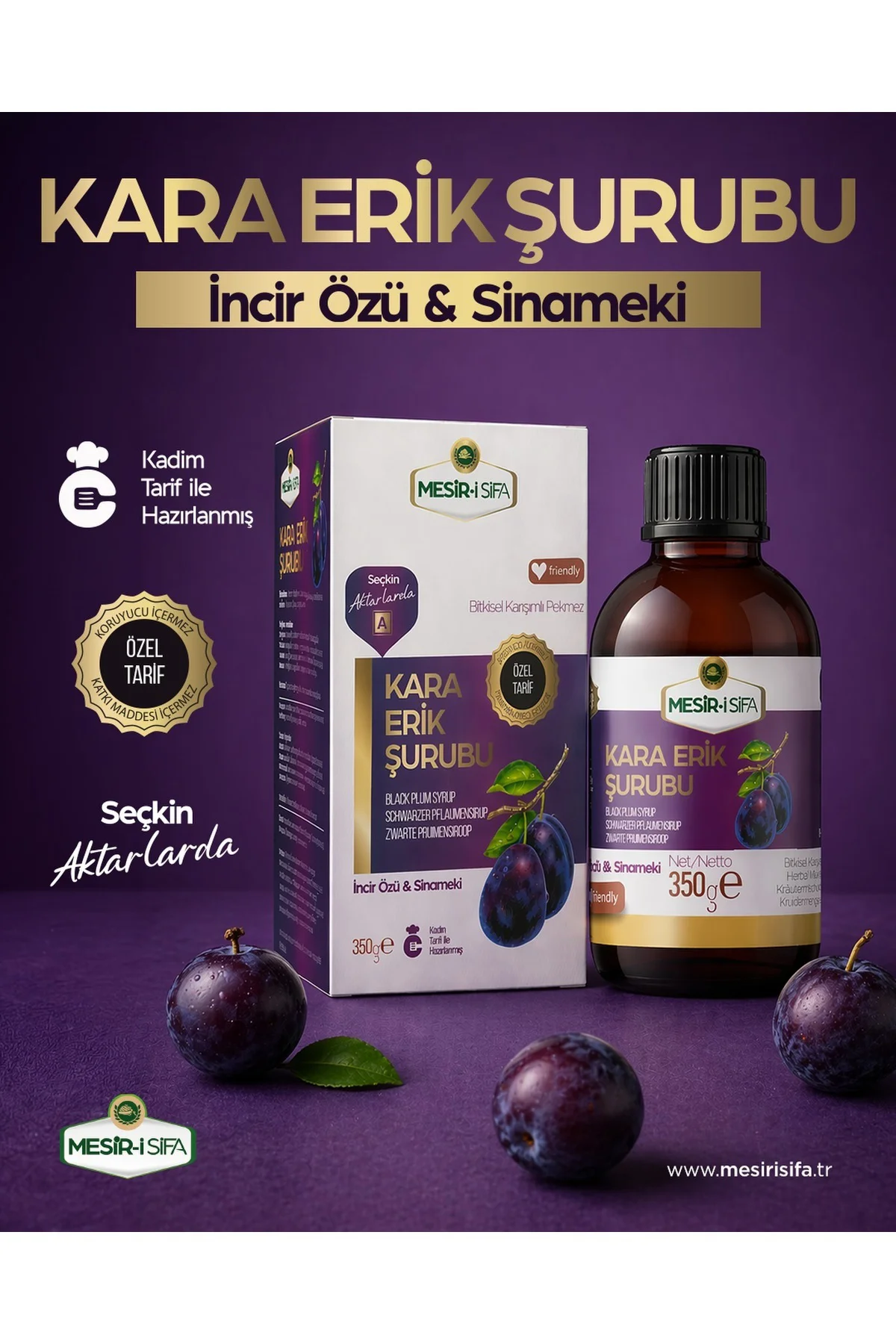Kara Erik Şurubu İncir Özü ve Sinameki İçerikli Erik Şurubu 350 g