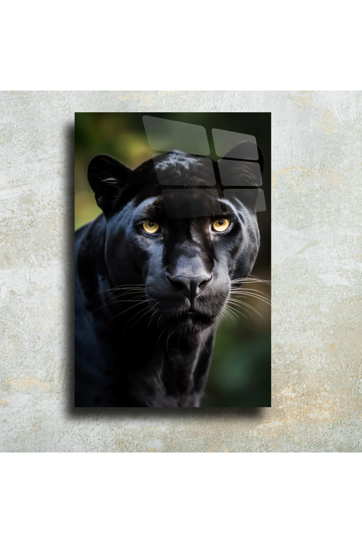 Kara Siyah Panter Cam Tablo Duvar Dekoru