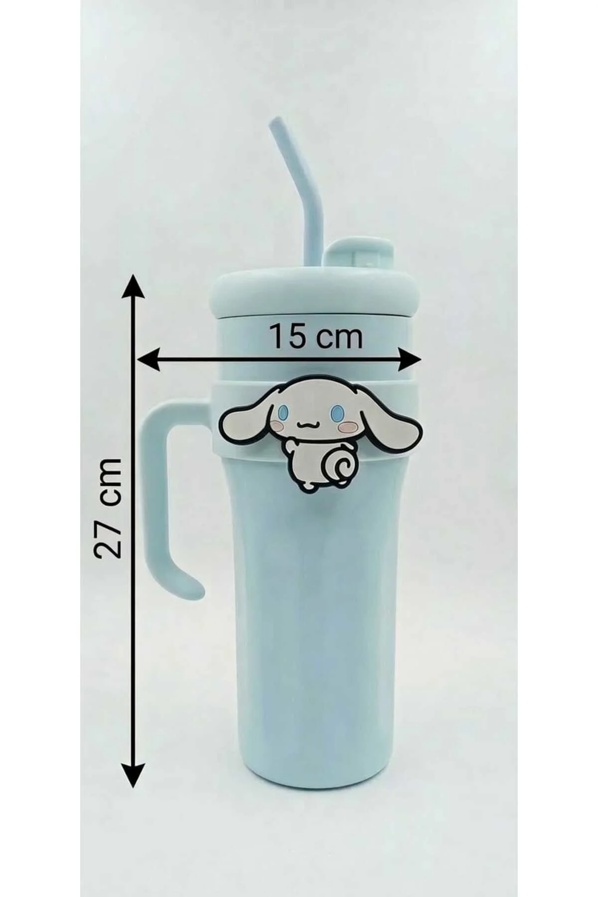Karakter Figürlü Mavi Çelik Pipetli Termos