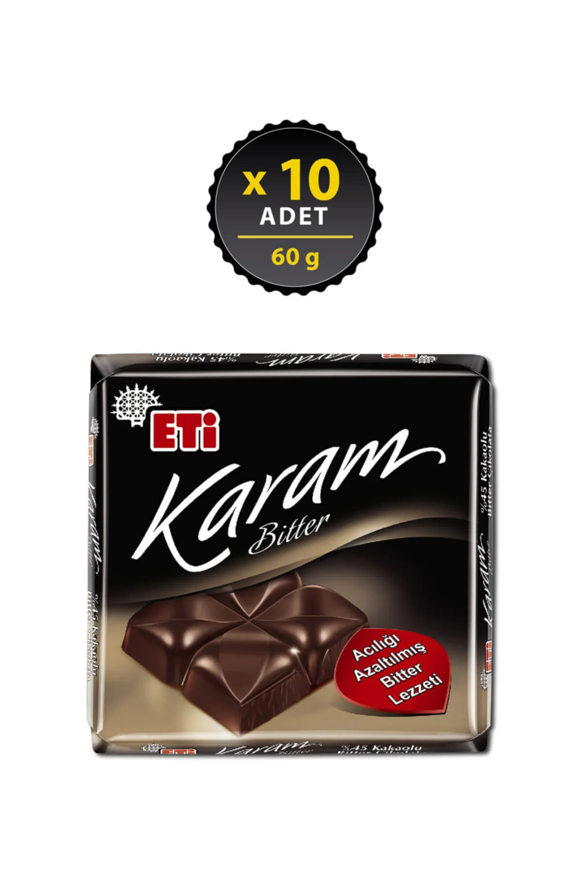 Karam %45 Kakaolu Bitter Çikolata 60 g x 10 Adet