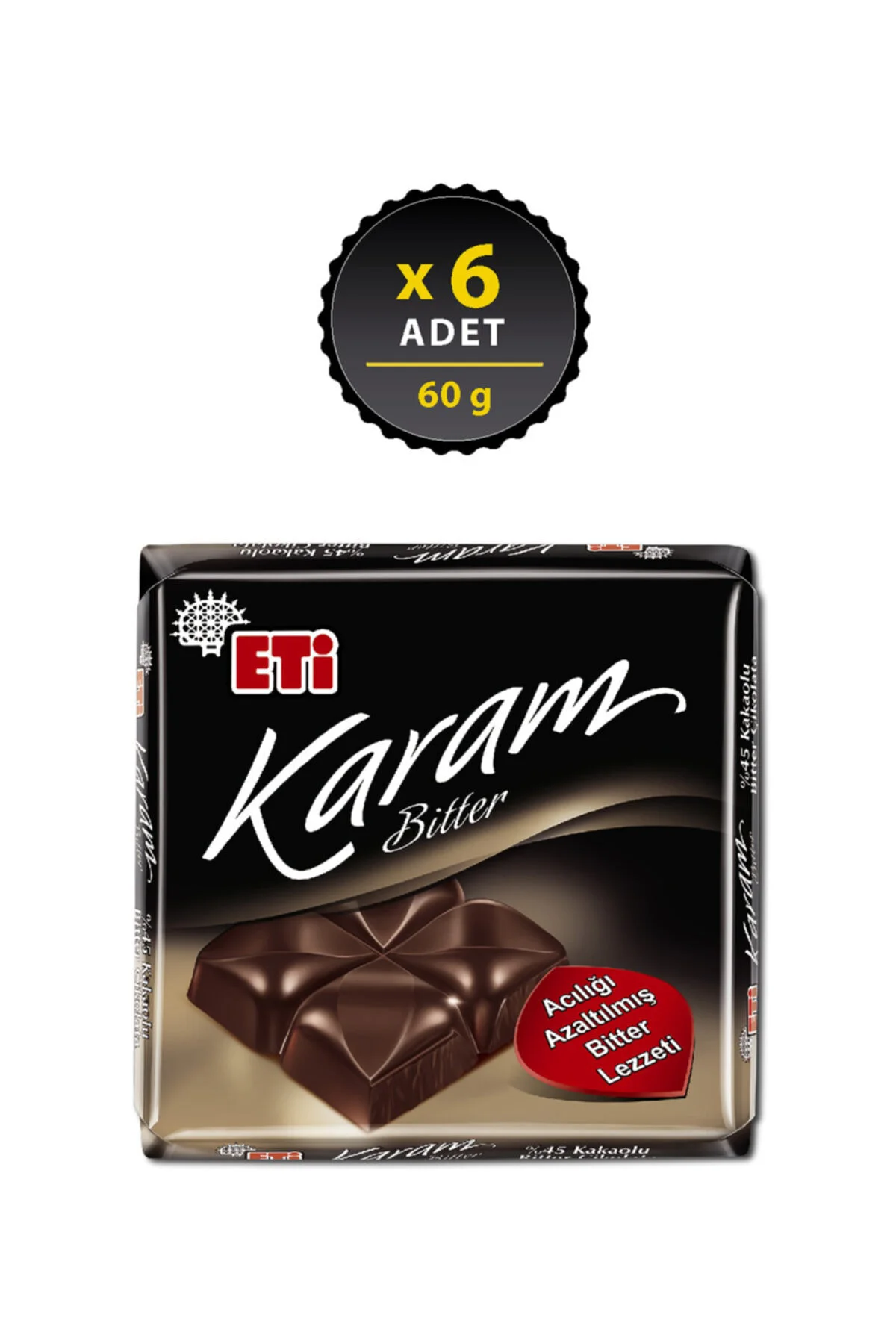 Karam %45 Kakaolu Bitter Çikolata 60 g x 6 Adet