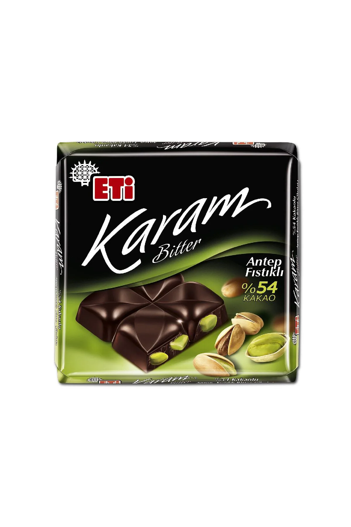 Karam %54 Kakaolu Antep Fıstıklı Bitter Çikolata 60 g x 10 Adet