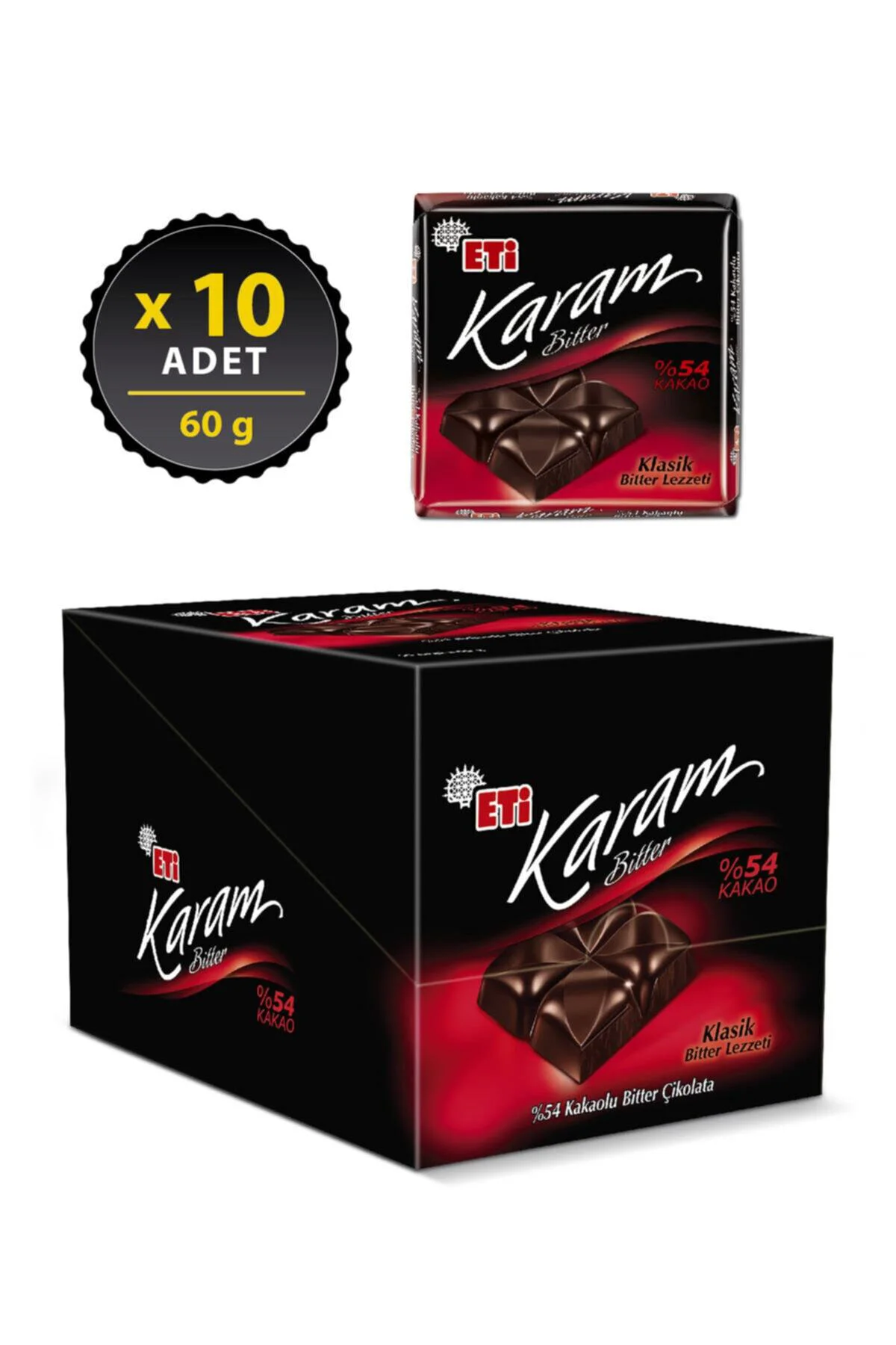Karam %54 Kakaolu Bitter Çikolata 60 g x 10 Adet