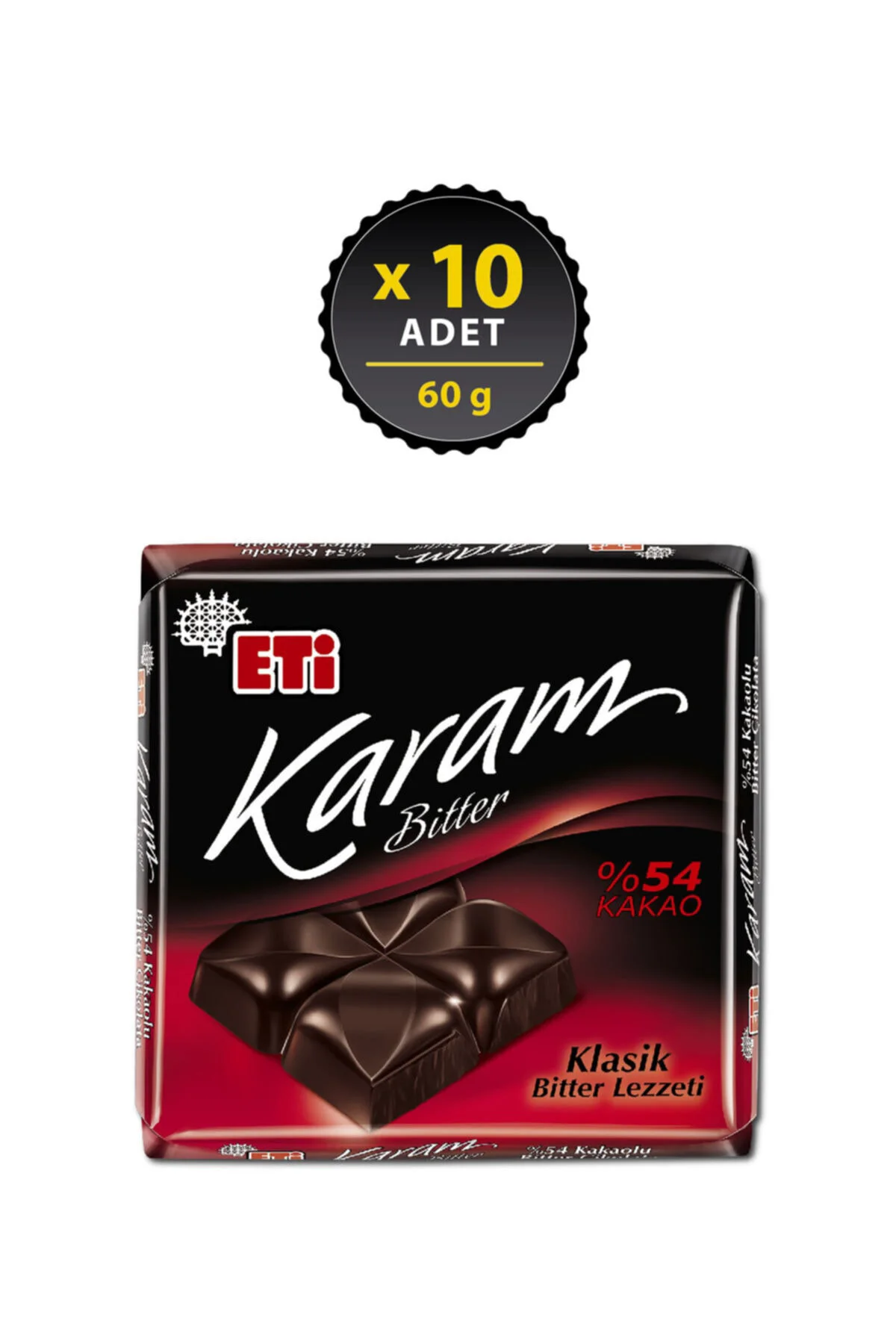 Karam %54 Kakaolu Bitter Çikolata 60 g x 10 Adet