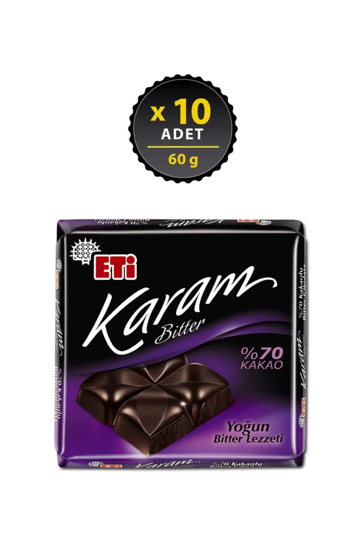 Karam %70 Kakaolu Bitter Çikolata 60 g x 10 Adet
