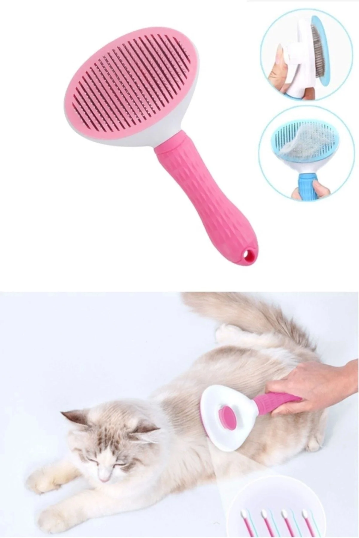Karamel Kendini Temizleyen Tuşlu Kedi Köpek Tarağı Pembe 10 x 20 