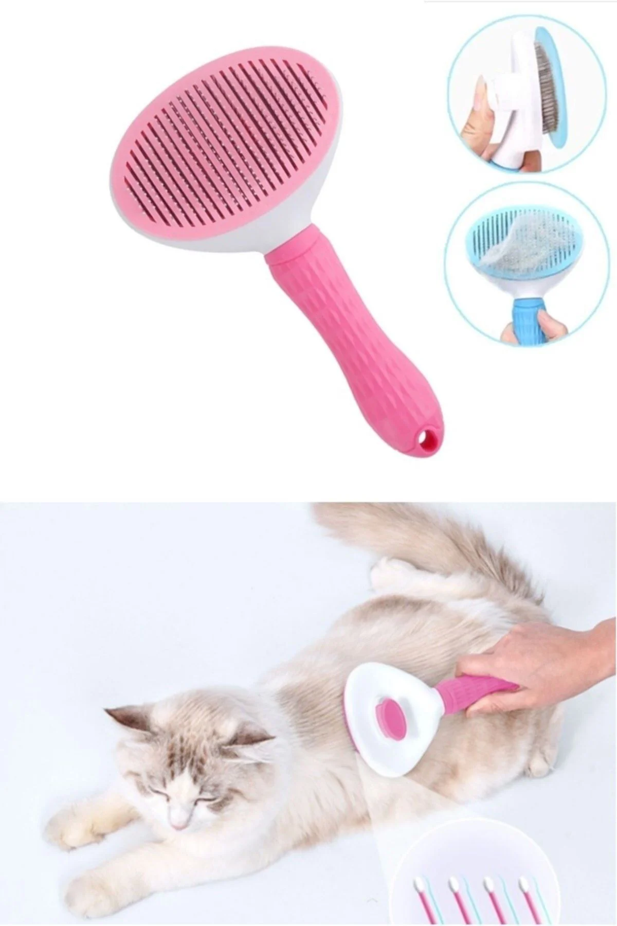 Karamel Pet Kendini Temizleyen Tuşlu Kedi Köpek Tarağı Pembe 10 x 20 cm