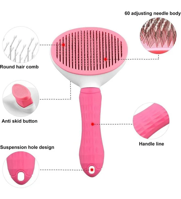 Karamel Pet Kendini Temizleyen Tuşlu Kedi Köpek Tarağı Pembe 10 x 20 cm