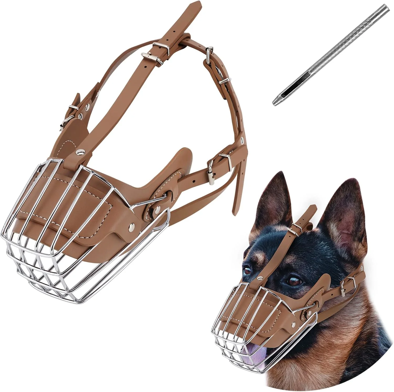 Karamel Pet Metal Deri Köpek Ağızlığı XL 38 cm