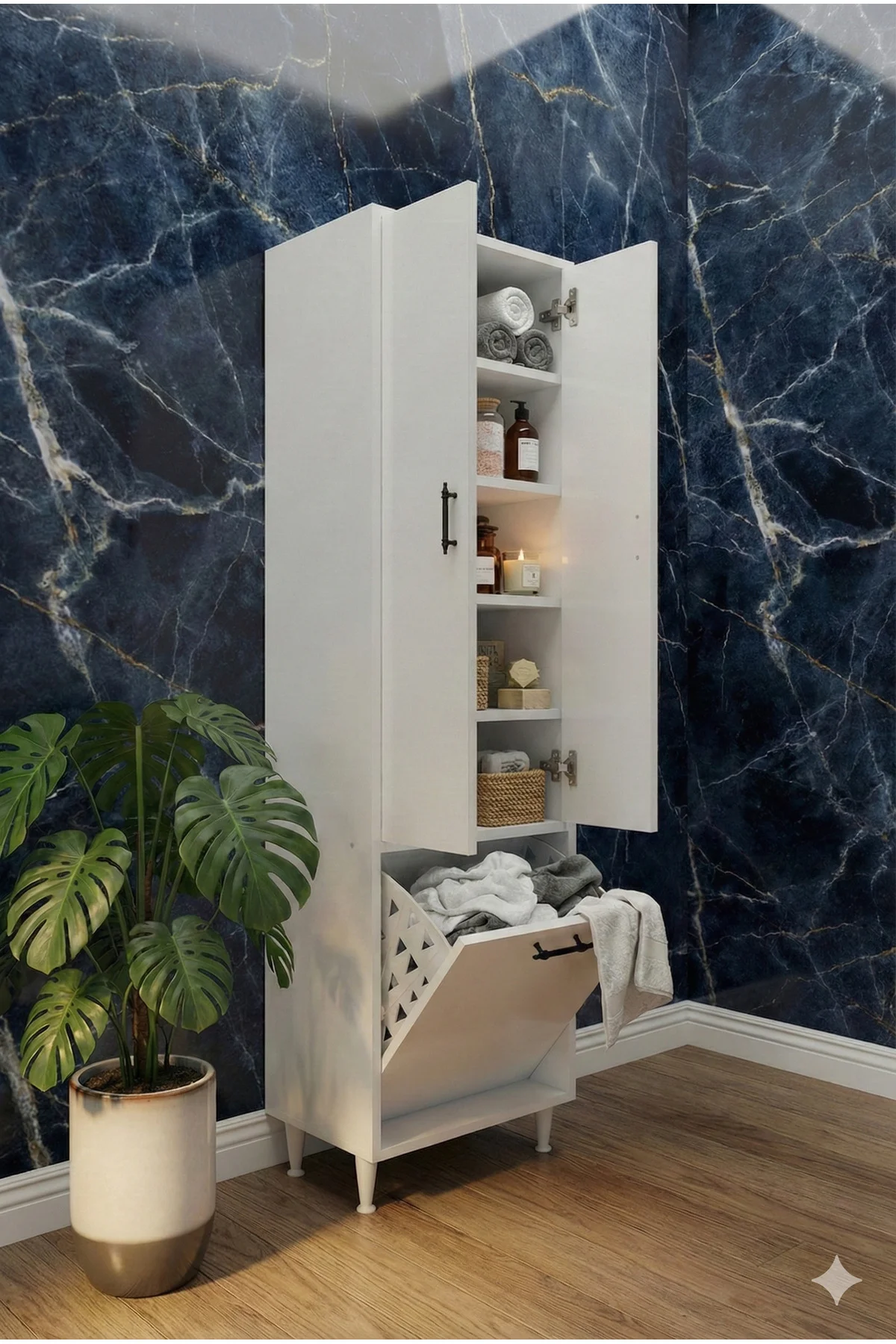 Karanfil 2 Kapaklı Çok Amaçlı Kirli Çamaşır Sepetli Dolap