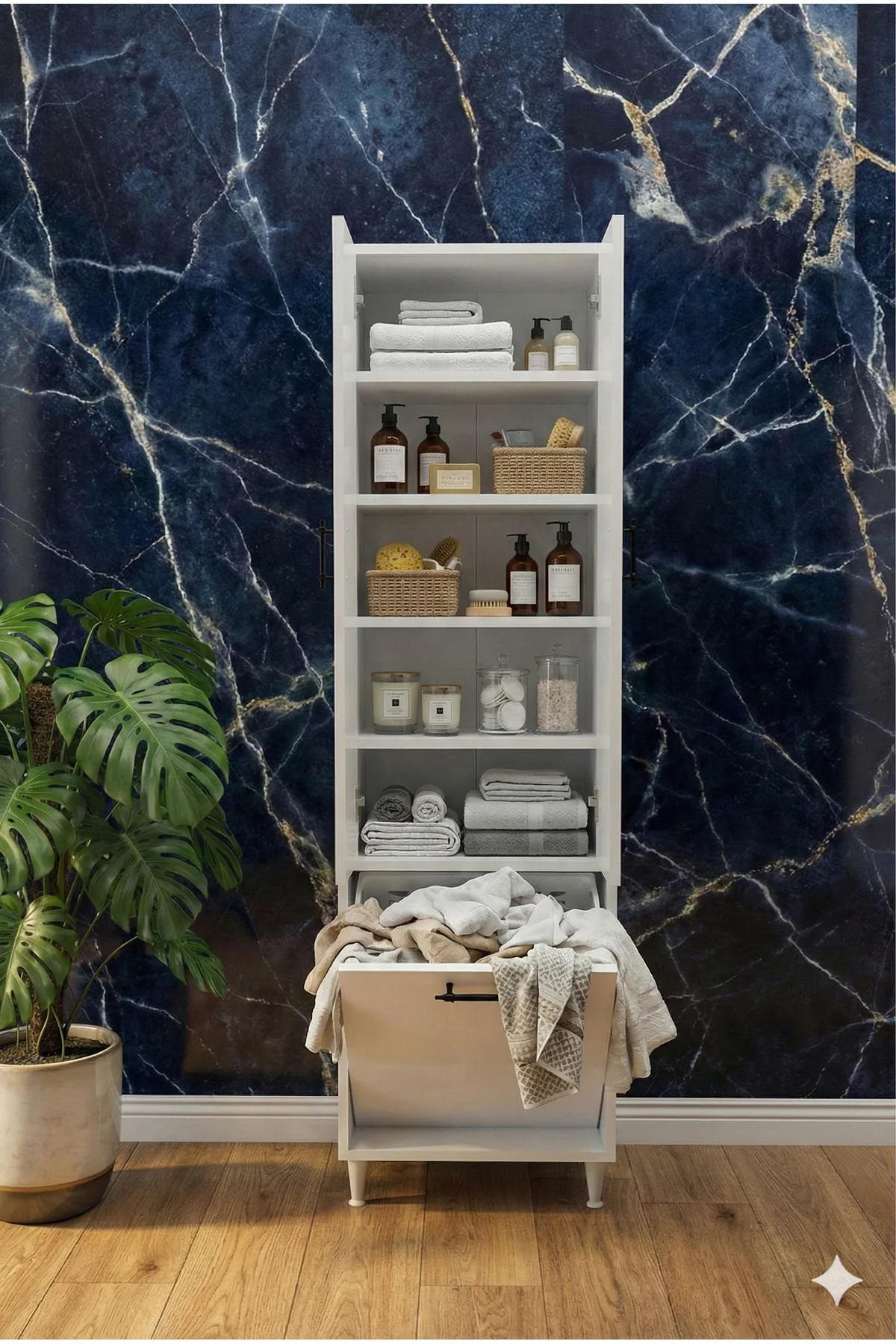 Karanfil 2 Kapaklı Çok Amaçlı Kirli Çamaşır Sepetli Dolap