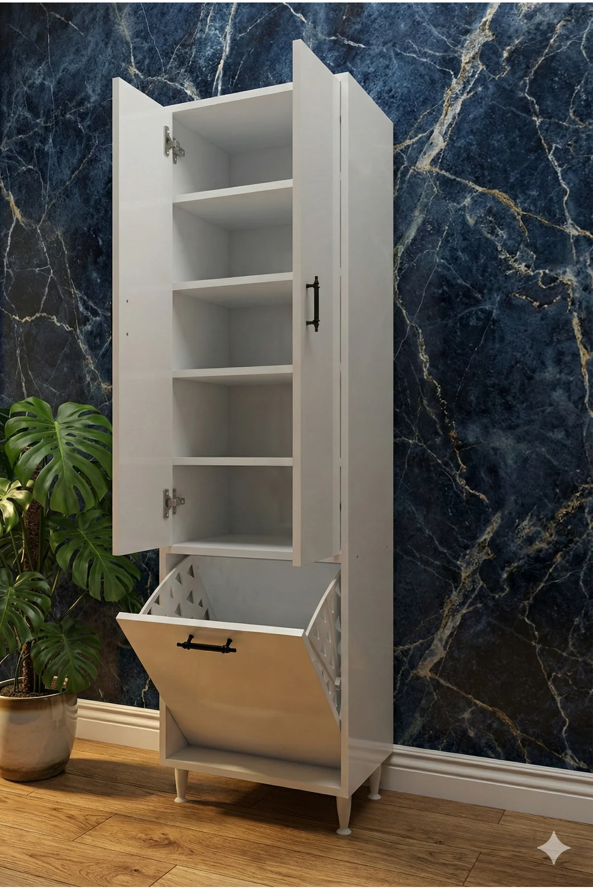 Karanfil 2 Kapaklı Çok Amaçlı Kirli Çamaşır Sepetli Dolap