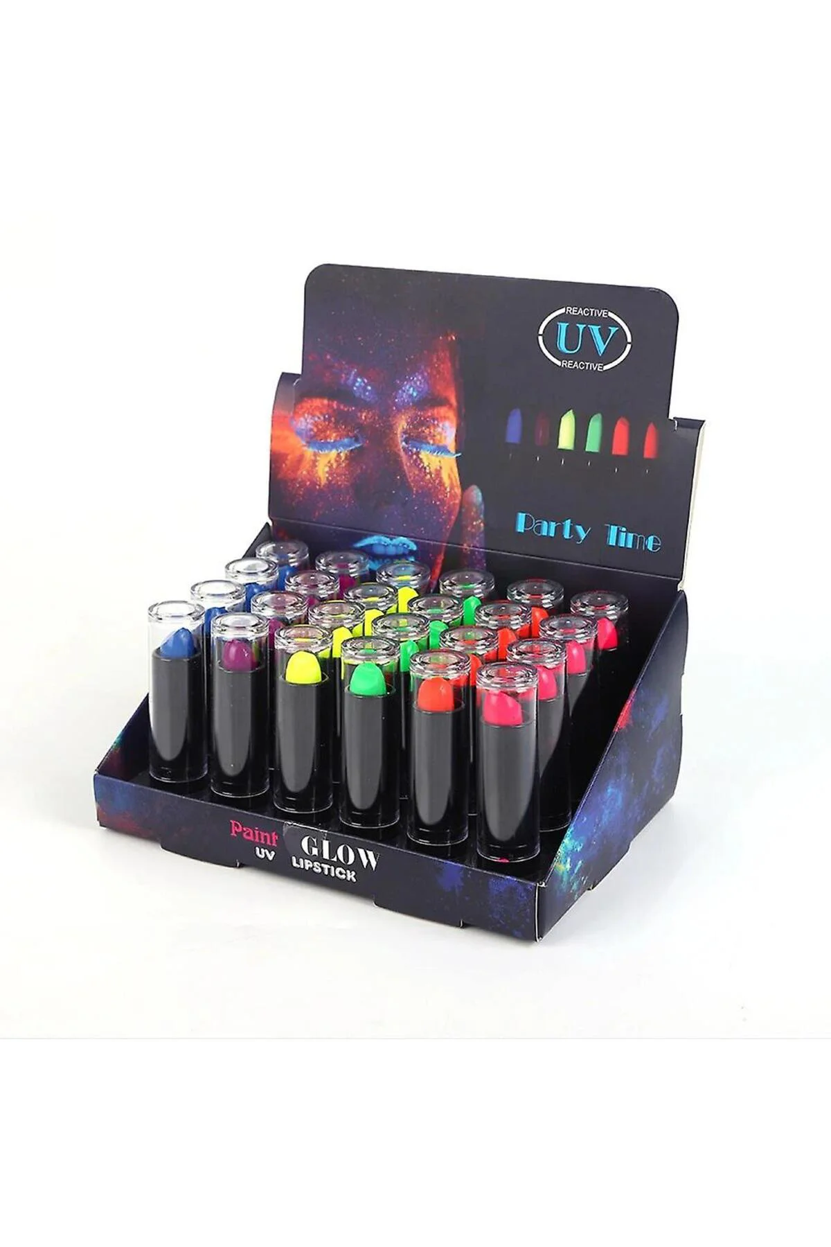 Karanlıkta Parlayan Yanan UV Neon Ruj Yüz Boyama 6 Adet 6 Renk