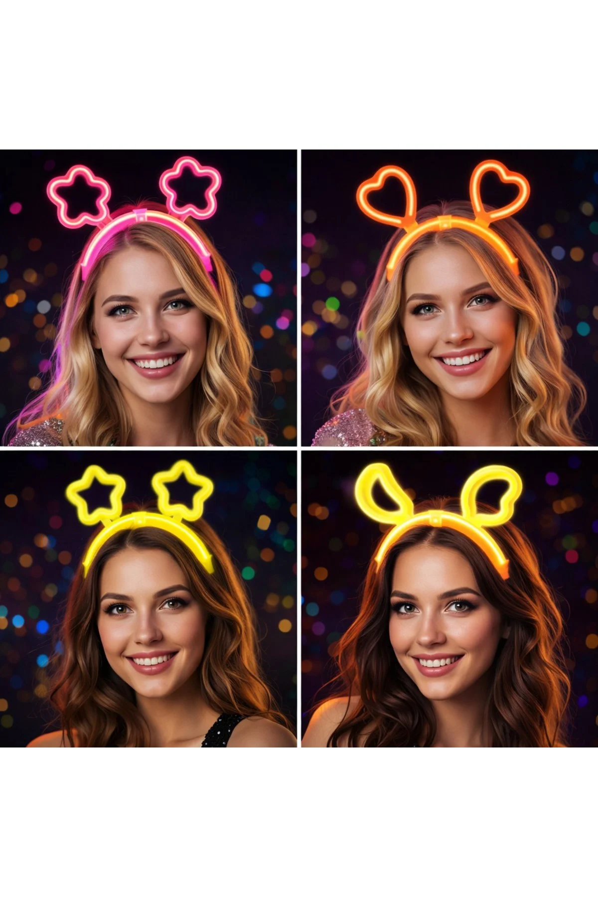 Karanlıkta Parlayan Glow Taç Seti 12 Adet – Yıldız Kalp Ay Çiçek 
