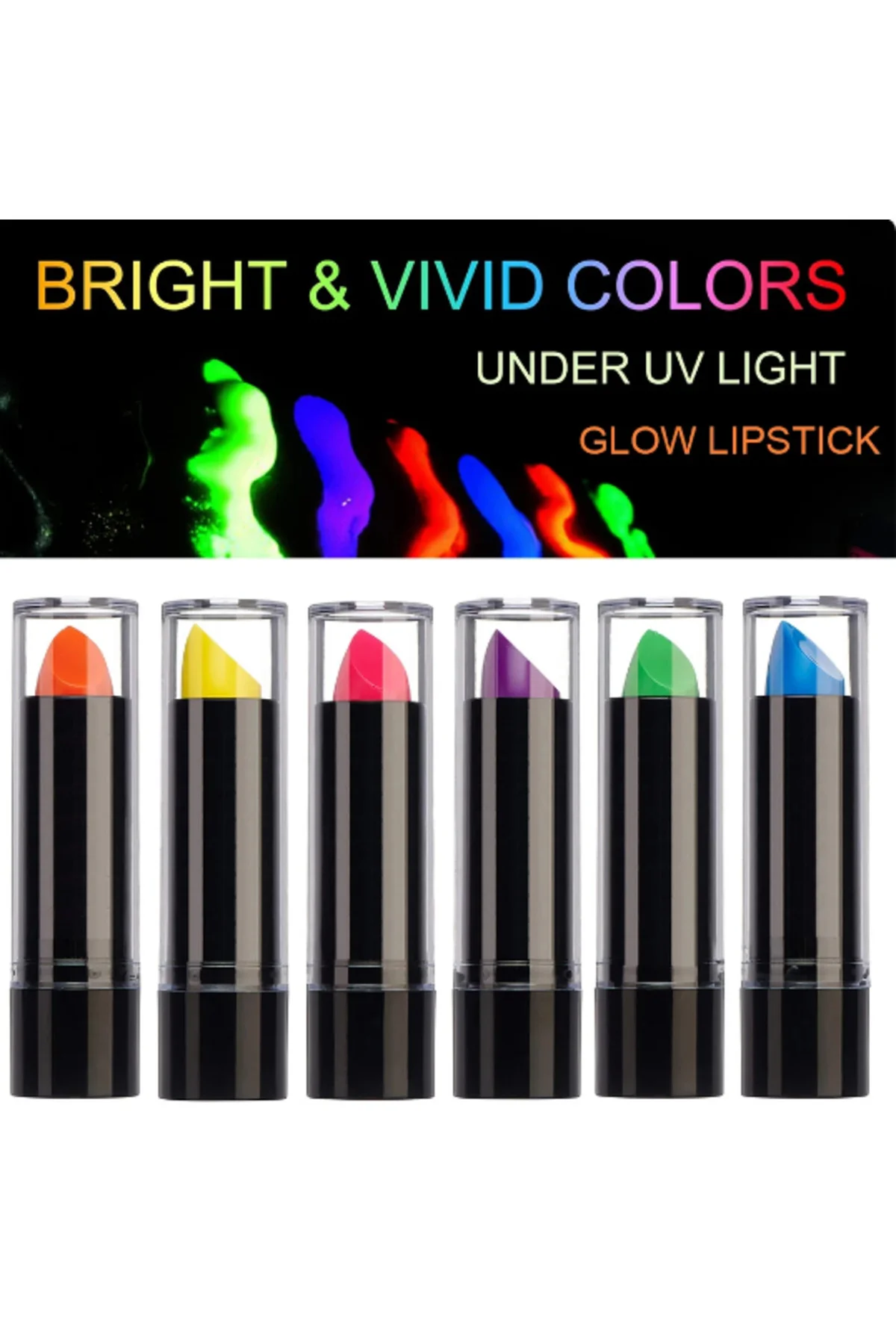 Karanlıkta Parlayan Yanan UV Neon Ruj Yüz Boyama 6 Adet 6 Renk