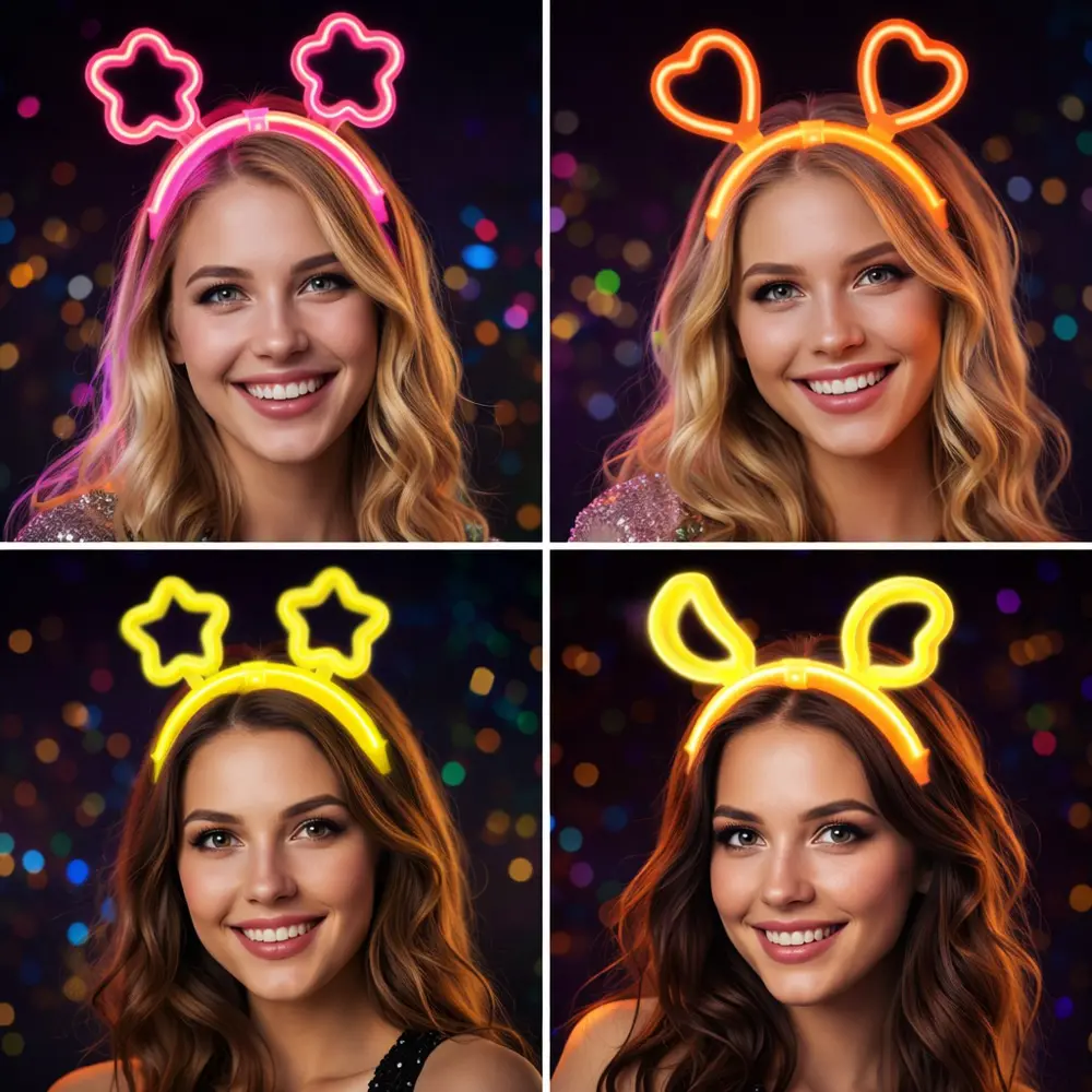 Karanlıkta Parlayan Glow Taç Seti 12 Adet – Yıldız Kalp Ay Çiçek 