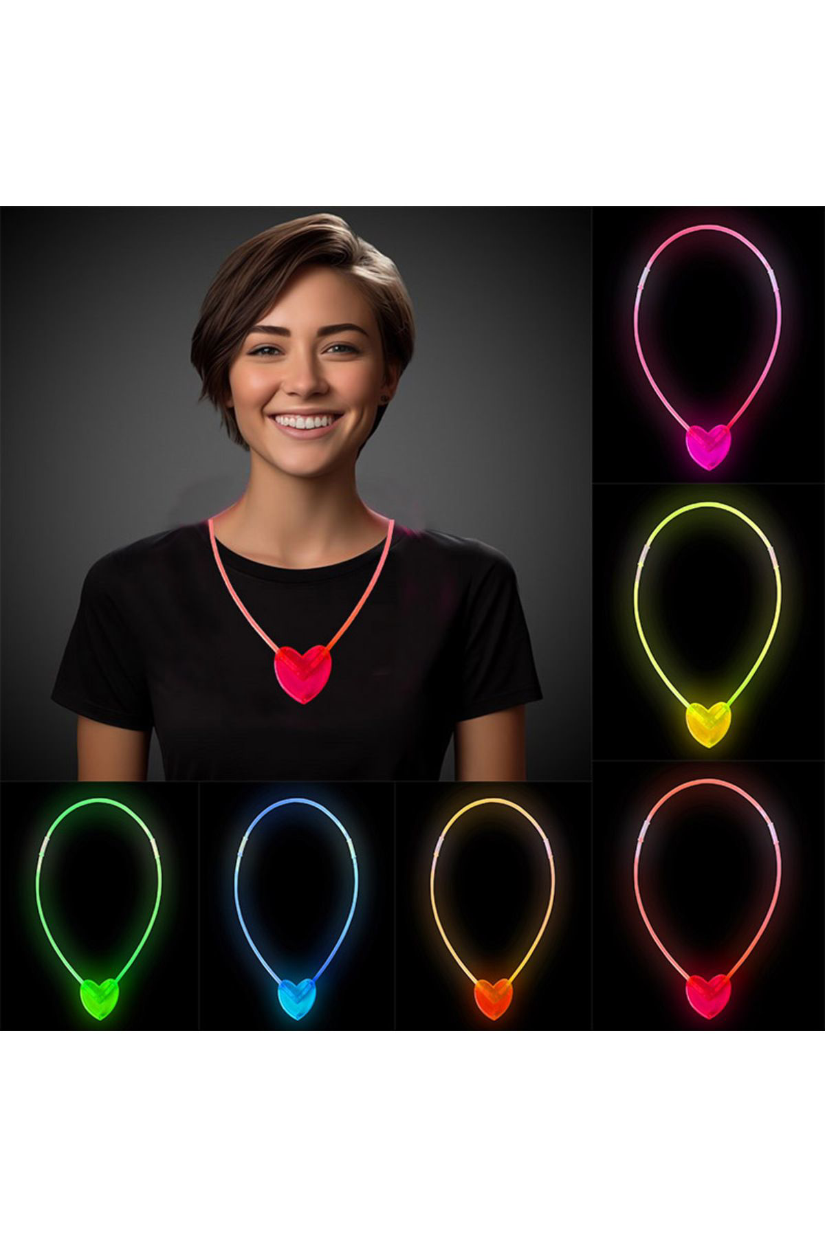 Ok Aksesuar Karanlıkta Yanan Glow Kalp Şekilli Kolye 6 Renk 6 Adet  Go506089g