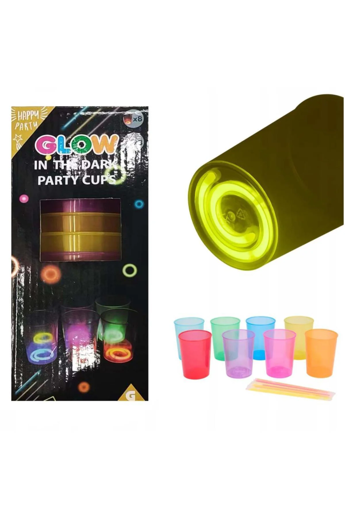 Karanlıkta Yanan Gece Işığı Mega Glow Bardaklar 8 Adet 8.5 x 10.5 cm