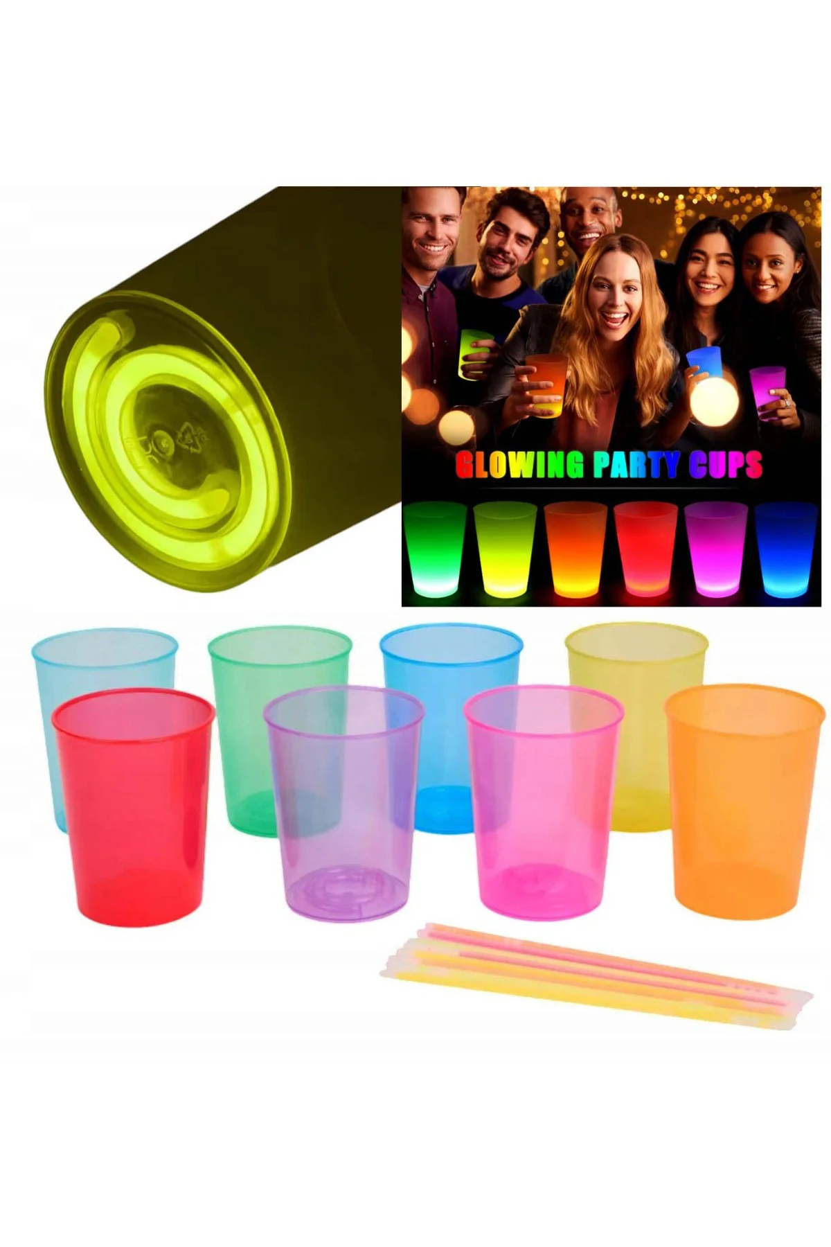Karanlıkta Yanan Gece Işığı Mega Glow Bardaklar 8 Adet 8.5 x 10.5 cm (5060)