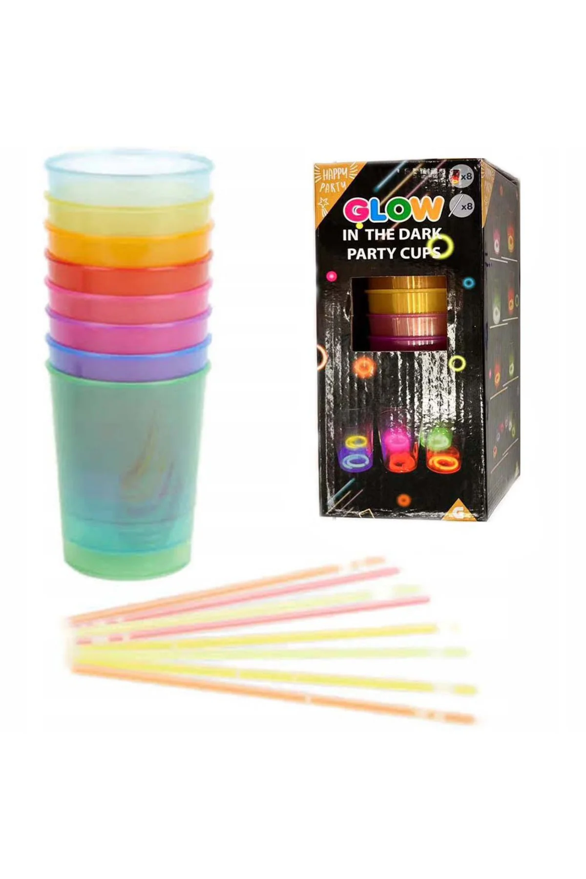 Karanlıkta Yanan Gece Işığı Mega Glow Bardaklar 8 Adet 8.5 x 10.5 cm (5060)
