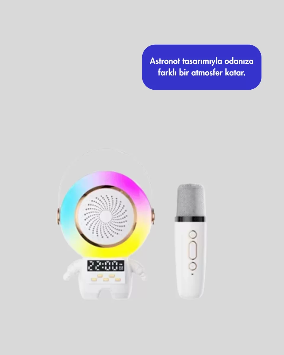 Karaoke Astronot Bluetooth Hoparlör - Kablosuz Mikrofonlu Mini Speaker