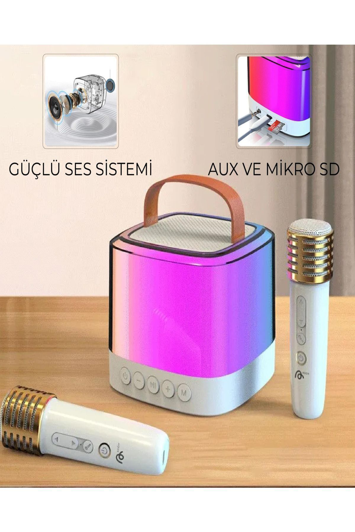 Vothoon Karaoke Bluetooth Hoparlör Aggıy Ag-S7 Kablosuz Mikrofonlu Rgb Le