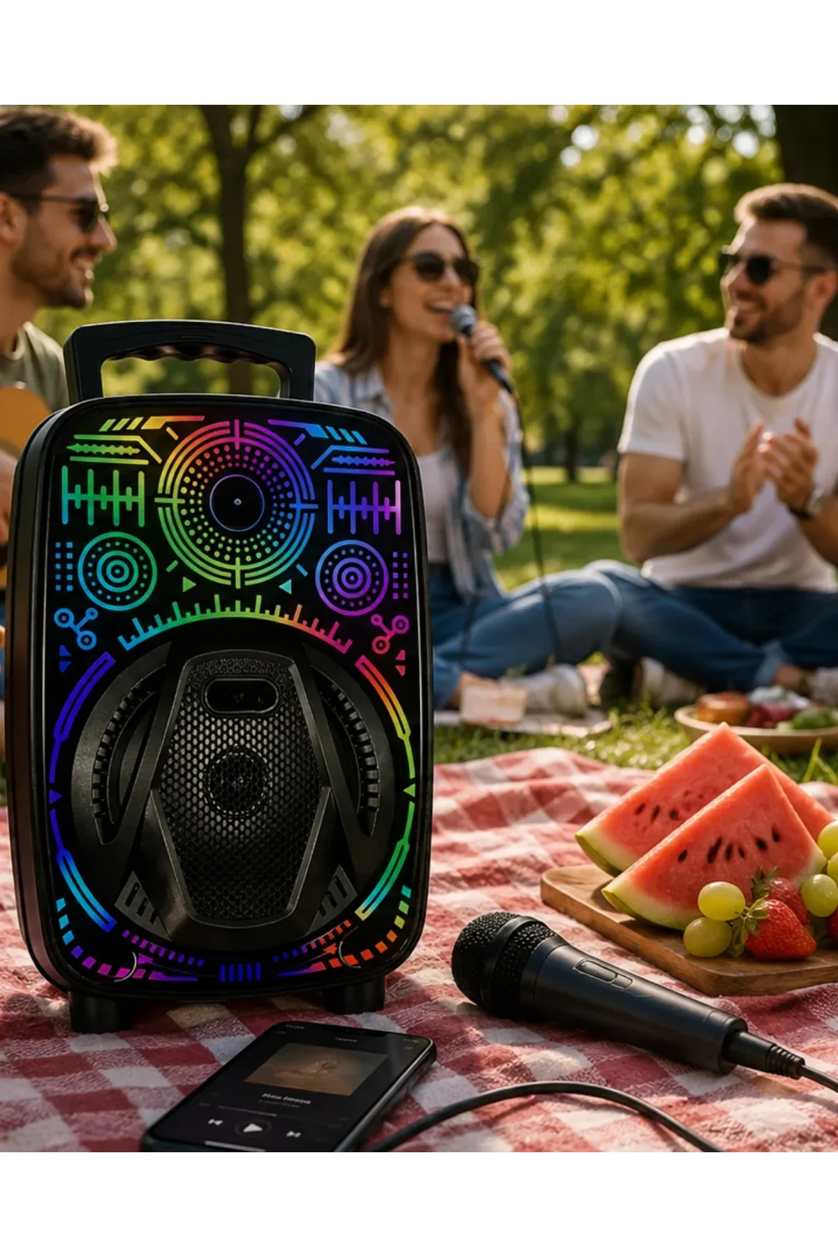 Karaoke Hoparlör RGB LED Işıklı USB FM Radyo Destekli Taşınabilir Speaker Karaoke Hoparlör RGB LED Işıklı USB FM Radyo Destekli Taşınabilir Speaker