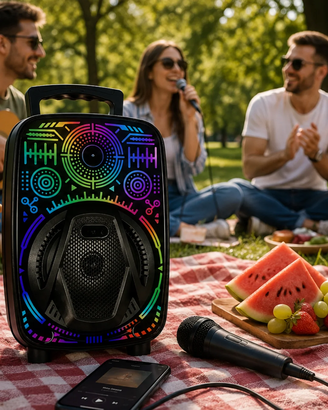 Karaoke Hoparlör RGB LED Işıklı USB FM Radyo Destekli Taşınabilir Speaker Karaoke Hoparlör RGB LED Işıklı USB FM Radyo Destekli Taşınabilir Speaker