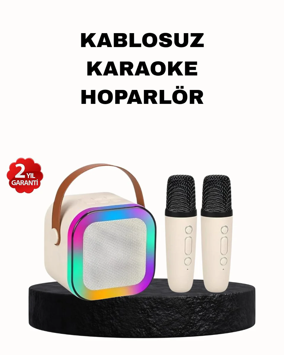 Karaoke Hoparlör Taşınabilir Bluetooth 5.0 Çift Mikrofonlu ve LED Işıklı – Ev Partileri İçin Mükemmel Çözüm