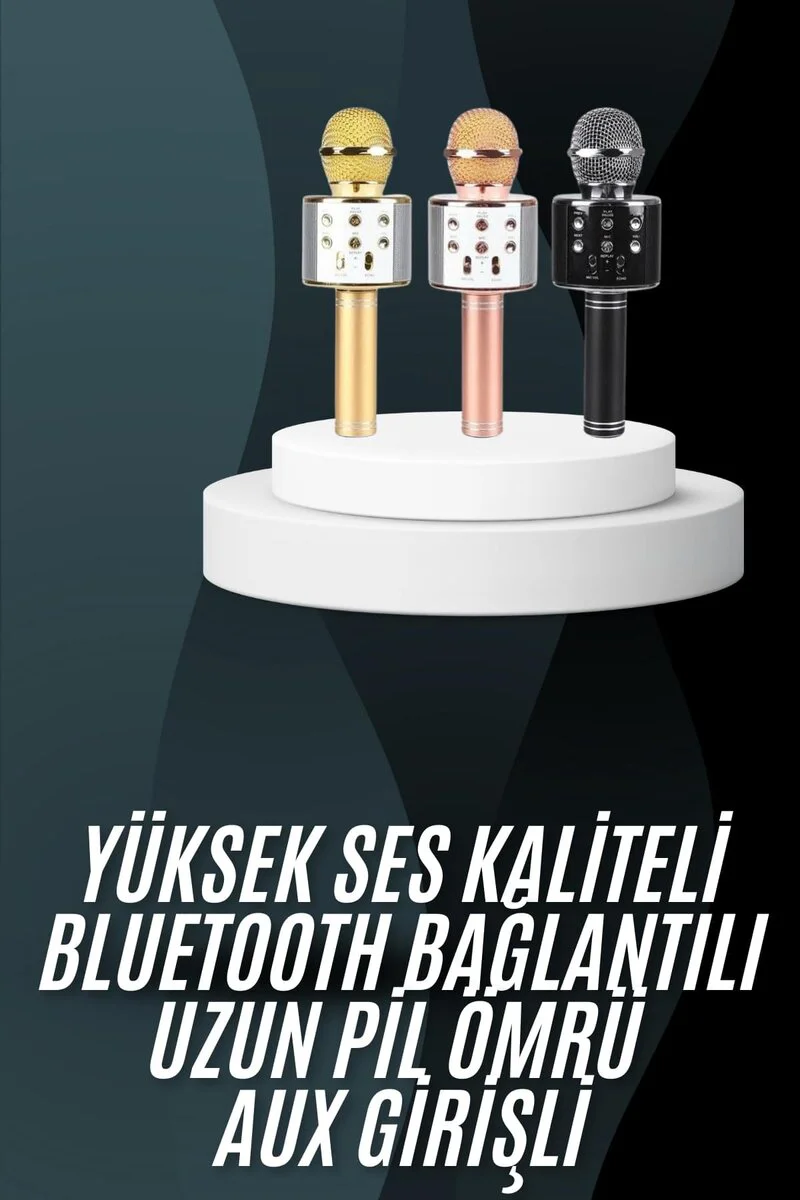 Karaoke Mikrofon Bluetooth Bağlantılı Aux Girişli Uzun Pil Ömrü - Yüksek Ses Kaliteli