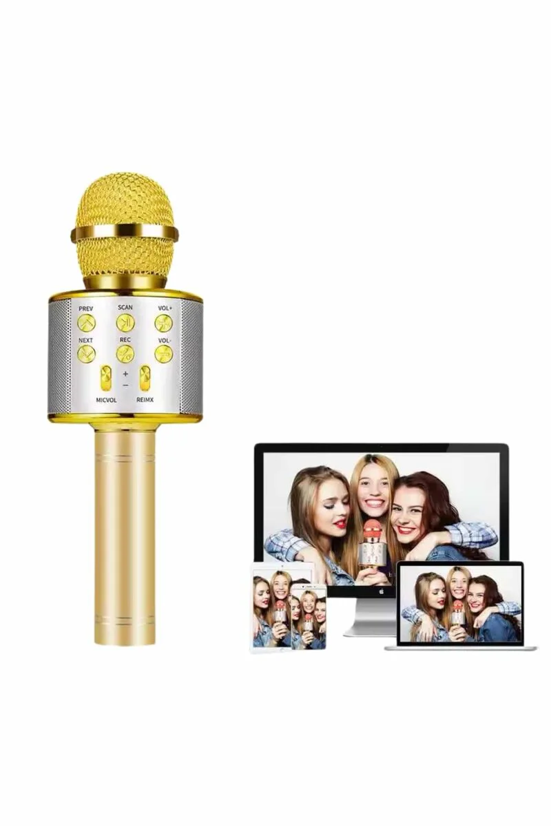 Karaoke Mikrofon Bluetooth Bağlantılı Aux Girişli Uzun Pil Ömrü - Yüksek Ses Kaliteli